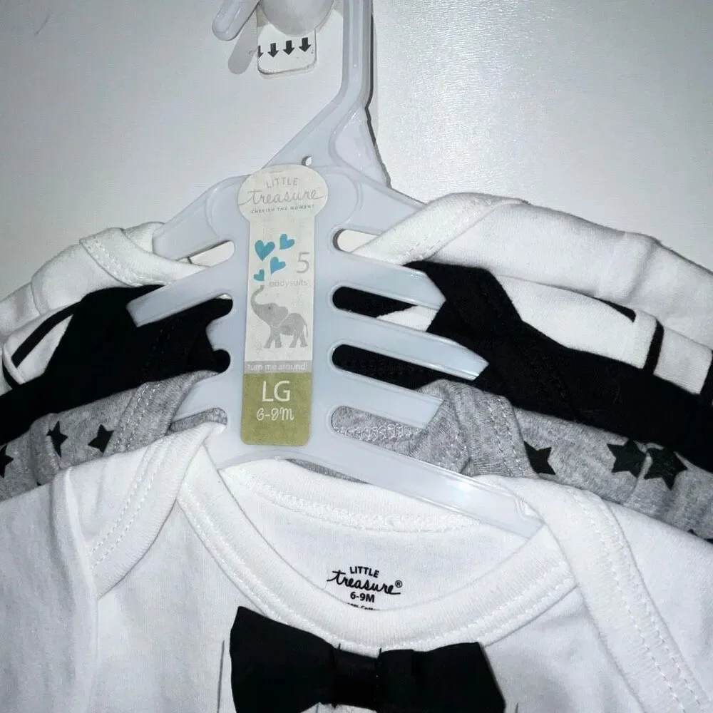 Lot of 5 Little Treasure Baby‎ Boys Bodysuits Black White Size 6-9 Months NWT